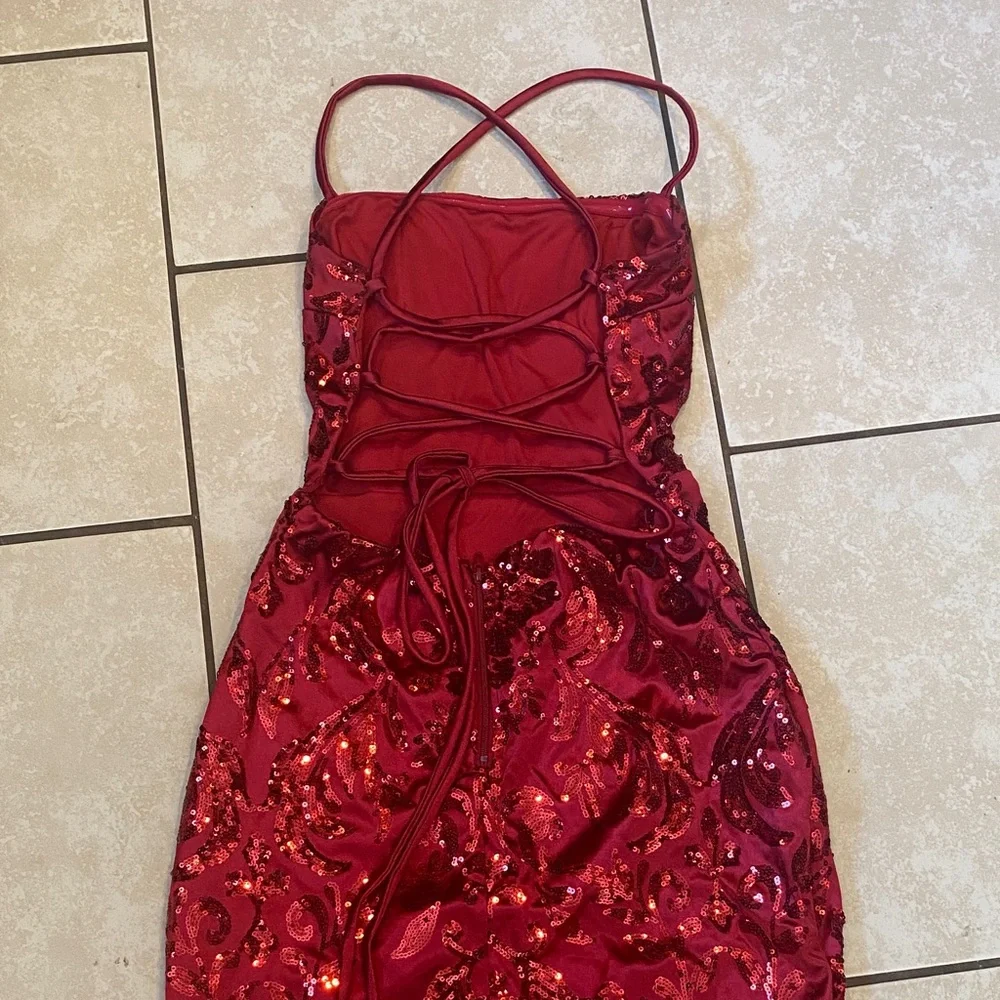 Windsor Red Sequin Prom Dress - Picture 3 of 10